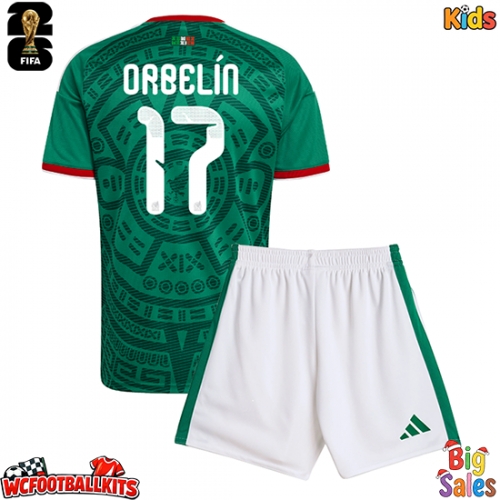 Mexico Orbelin Pineda #17 Replica Home Stadium Kit for Kids World Cup 2026 Short Sleeve (+ pants)